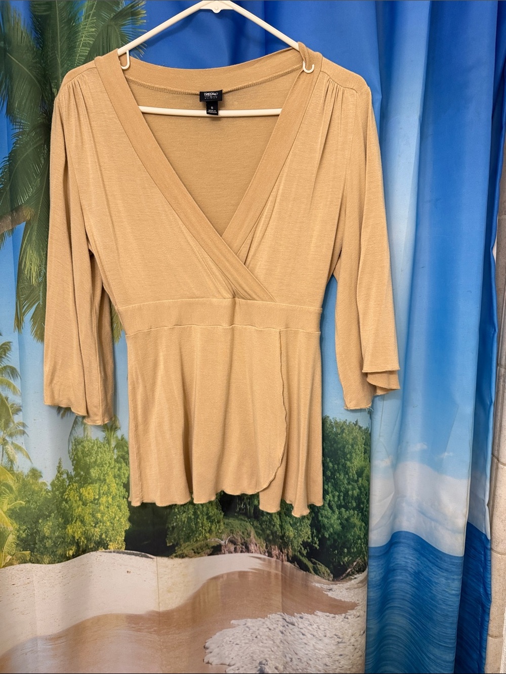 Massimo Camel Tan Wrap-Front V-Neck Blouse